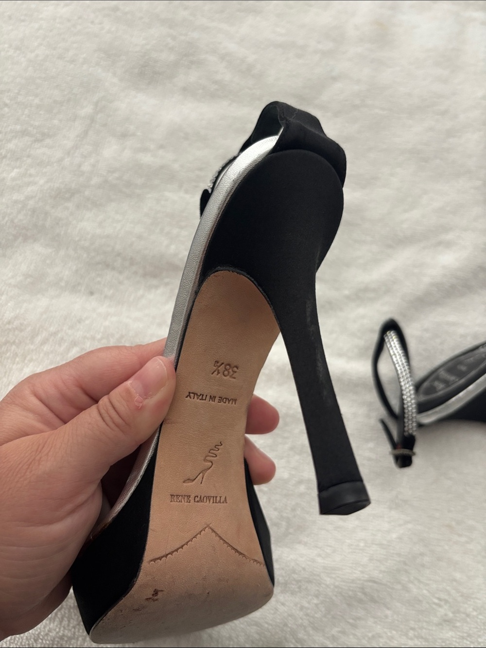 Rene Caovilla Satin Rhinestone Strappy Heels - Picture 12 of 17